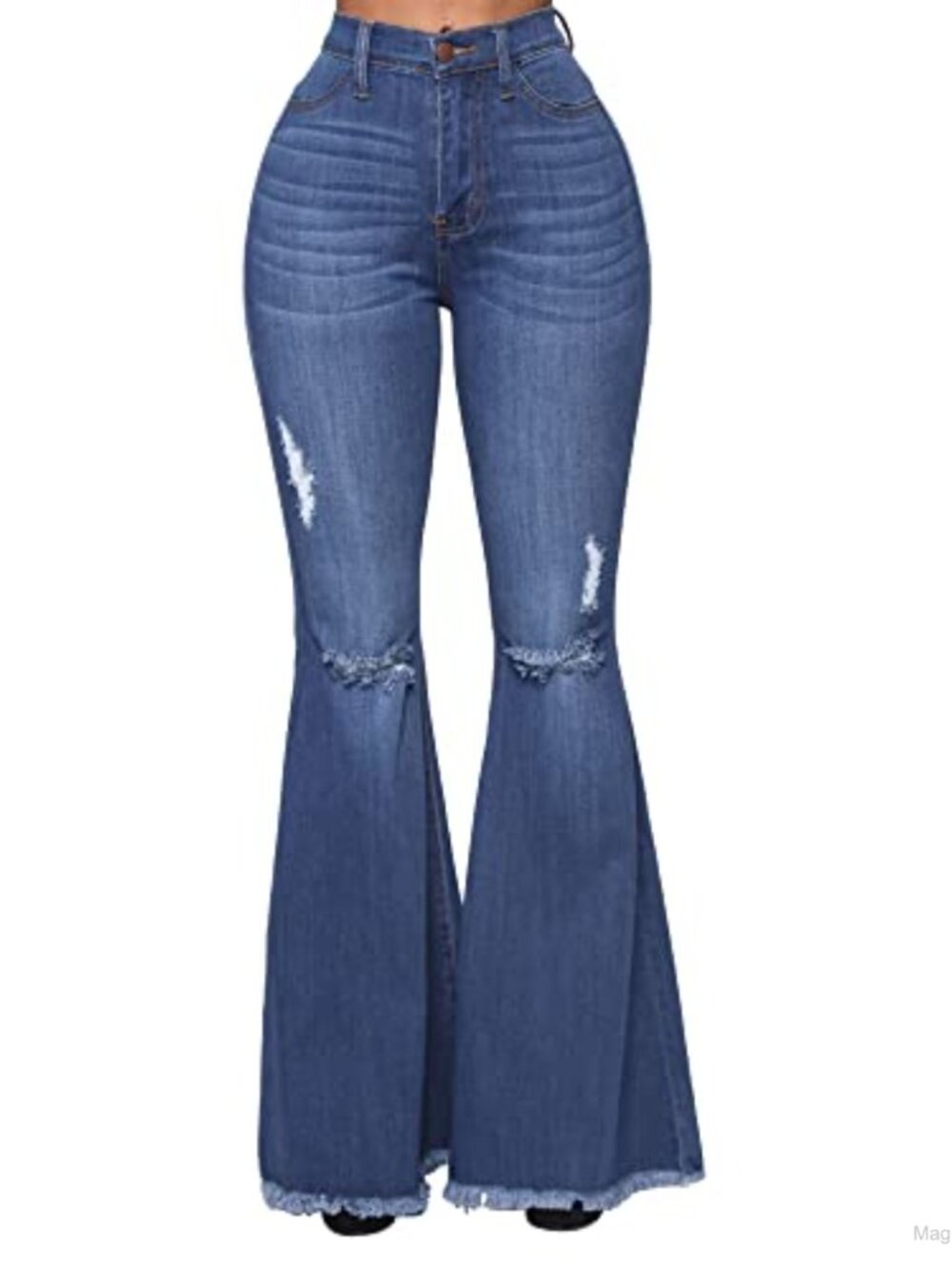 High Waist Bell Bottom Flare Jeans Stretch Distressed Frayed Hem Denim Pants